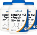 Nutricost Betaine HCl + Pepsin 790 mg, 240 kapsler, 3 flasker (720 kapsler)