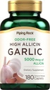 Piping Rock Odorless hvitløk piller med høy allicin | 180 caplets | Odor Gratis | Vegetarisk, ikke-GMO, Glutenfri