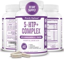 Premium 5-HTP Plus Supplement 250mg Maks styrke - søvnhjelp, Mood Boost, fremmer ro og avslapning, Stress Management Support - Forbedret med vitamin B6, Glutenfri, Ikke-GMO, 60 Veggie Caps