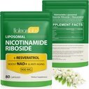 NAD+ Supplement med Nikotinamid Riboside-Liposomal Nikotinamid Riboside 900Mg, høy renhet Resveratrol NAD Supplement for anti-aldring,Energy,Focus-80 kapsler