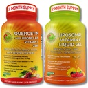 Immunstøtte Bundle - Quercetin med Bromelain, vitamin C & Zinc + Liposomal Vitamin C 1100 mg - med økologisk hele matblanding og Acerola Cherry - Antioksidant, pustende og kardiovaskulær støtte