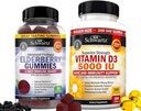 BioSchwartz Elderberry Gummies med sink og vitamin C for voksen immun støtte (1 måneds forsyning) Plus høy styrke vitamin D3 5000 IU 125mg (1 år forsyning)