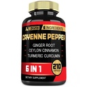 6in1 Cayenne Pepper Extract Capsules med organisk gurkemeie curcumin rot, svart pepper og mer - Støtte Digestion System, hjerte helse, immunitetsfunksjon - 210 kapsler