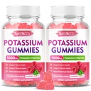 2 Pack Kalium Gummier, Kalium Kloride 1000mg for voksne, sukker-fri kalium Supplement Gummies støtte elektrolyte balanse & ben kramper for kvinner og menn, bringebær flavor, 120 greve