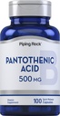 Piping Rock Pantothenic Acid 500 mg | 100 kapsler | som kalsium d-Pantothenat | Ikke-GMO, Glutenfri Supplement