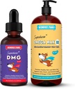 WONDER PAWS Premium DMG Liquid Plus Omega Max Fiskeolje - for hunds immunstøtte, hud, allergier, felles omsorg og generell helse - DMG 4 ovner - Omega Max 16 egg