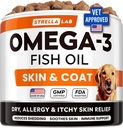 StrellaLab Omega 3 for hunder - (180Ct) Fiskeoljebehandlere - Allergi og kløe Relief Skin & Coat Supplement - Tørr kløende hud, antishedding og varme flekker behandling - Kjæledyr Salmonolje Chews - Kylling Flavor