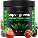 SuperGreens Powder, 40+ økologiske supermat, Probiotika og enzymer for energi, Digestion, Gut Helse & Bloating ® Økologisk frukt og grønn drikk Blande, Daglig Grønn Juice Smoothie Blend, Spinat, Noni Plus