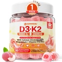 Vitamin D3 K2 Gummies 5000IU / 10.000 IU med 500 mg kalsium + K2(MK-7) 200mcg, magnesium, vitamin C & sink, ekstra styrke - Ultimate absorbens for ben, muskler, tenner, vegan, 60 tall (pakke på 1)