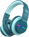 iClever BTH12 Kids Bluetooth-hodetelefoner, Fargerike LED-lys trådløse barn hodetelefoner,74/85dBA Safe Volume,85H Spilletid, Blåtann 5,2,Over øre Hodetelefoner innebygd Mic for iPad / Tabell / Fly, Grønn