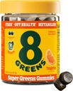 8Greens Fiber Super Greens Gummies | Fiber, Gut Helse, Metabolisme. Digestiv helse, Økt immunsystem og digestiv helse med 8 ekte grønn - ikke-GMO formel, gummy, Tangerine Flavor, 50 greve