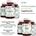 Naturlig Nutrakalium gluconat 99 mg og sink gluconat 50 mg kosttilskudd bidrar til å opprettholde immunitet og energinivå, glutenfri, essensiell for god helse.