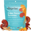 Fokus Gummier for voksne | Amerikansk & koreansk Ginseng med Reishi Mushroom | Alle naturlige gummier for fokus, Mood og energi | Mango Flavored | 45 Count