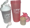 Shakerflaske 2 pakker til proteinshakes, pre-trening og post-trening. Et 24-uttak/ett 14-uttak. I forskjellige farger. (Pink/clear)