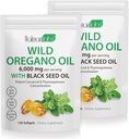 2 Pakkeolje av Oregano Softgels, 120 greve 2 i 1 6000mg Olje av Oregano med svart frøolje 200mg, Plantebasert, Organic Oregano Olje Supplement Kapsler, Ikke-GMO og immun støtte