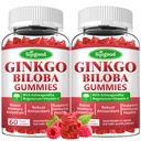 2 Pack Ginkgo Biloba Gummies med Panax Ginseng og magnesium, Ginkgo Biloba Kosttilskudd for fokus, minne, og hjerne helse for voksne og barn, Vegansk bringebær Flavor Gummies, 120 greve
