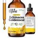 Wild & Organic Echinacea Goldenseal Tinktur - Immun Support Drops med Echinacea og Goldenseal Root Extract - Vegan, Sukker & alkoholfri flytende kosttilskudd - 4 fl oz
