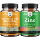 Bundle av ren Quercetin med Bromelain Supplement + 500mg Kapsler for immunstøtte og puste og sink 50mg - Forbedre hår hud og negler - lett å svelge potent daglige tabletter for voksne