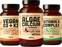 Algae Kalsium & Vegan D3 + K2 & Vitamin B Complex Bundle - Kalsium Supplement fra rød algae, 4000 IE vitamin D3 og 100mcg vitamin K2, essensielle B vitaminer