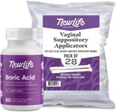 NewLife Naturals Boric Acid Vaginal Suppositories 600 mg (60 Pack) med 28 Applikatorer - for pH-balanse, feminin helse og intim helse - laget i USA