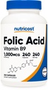 Nutricost Folinsyre (vitamin B9) 1000 mikrog, 240 kapsler