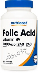 Nutricost Folinsyre (vitamin B9) 1000 mikrog, 240 kapsler