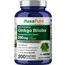 NusaPure Ginkgo Biloba 50:1 Ekstrakt, 250 mg tilsvarende 12,500 mg per Veggie Caps 200 kapsler (vegetarian, ikke-GMO, Vegan) Bioperin