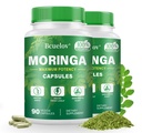 Moringa Kapsler 2 flasker | 800 mg ren moringa pulver kapsler - støtter energi, immunstøtte, Gut helse, grønn supermat inneholder vitaminer og aminosyrer
