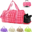 Quilted Gym Bag Duffle for kvinner,Duffle Bag for reise med sko Sammenligning,Puffer Weeker Vesker Overnatting bæres på veske med Trolley Erme for fly, Personlig element Sport Duffel Dance Bag(Pink)
