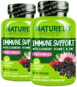 NATURELO Immune Support Vitamin C, Elderbær, Sink, Echinacea Naturlig immunisme Økt w/antioksidant, Herbal & Mineral Defense - 60 Vegan Capsules (pakke av 2)