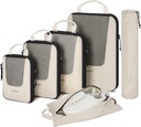 BAGSMART Kompresjonspakke kuber for reise, 6 sett/5 sett/4 sett, komprimeringsutstyr Organizer vesker sett for suitcases reise Essentials, lett pakkeorganisatorer