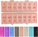 Foldbar pilleorganisator 2 ganger om dagen w/Etched etiketter -Duell beskyttelse og bærbar ukelig AM Pill boks, 7 dagers medisinbeholder, store reisepille saken for uke daglig supplement vitamin - rosa
