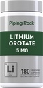 Piping Rock Litium Orotate Supplement | 5 mg | 180 Kapsler | Ikke-GMO, Glutenfri