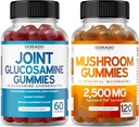 Glukosamin Chondroitin (60 greve) Joint kosttilskudd for menn og kvinner - Delicious Raspberry Flavor og Mushroom 10 i 1 blanding (120 gummier) Fokus & Hjerne Mushroom Supplement - Vegan & USA Laget