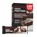 MUSASHI High Protein Bar, 45g Protein, 2g Total Sukker, Melk Sjokolade Brownie, Post Trening og Protein Snack På farten, 12 Pack av 3,2oz (90g) Bars