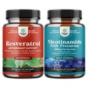 Bundle av unge Trans Resveratrol Supplement med AMPK aktivator for cellulær helse og vitalitet og vitamin B3 Niacinamid Mitokondriell energi & Potent hud - Niacin Flush Free Nicotinamid 500mg