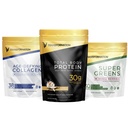Transformasjon Vanilla Protein Powder ® 30G Multi-Protein Superblend + Grass-Fed Hydrolysert Collagen Peptides pulver-hår, hud, negler + organisk Super Greens Superfood Powder- Immune & Energy Support