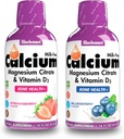 Blåbonnet ernæring flytende kalsiumcitrat magnesiumcitrat, vitamin D3-bunn av blåbærflavor og jordbærflavor, 2 flaske 16 Fl Oz Hver (32 Fl Oz Totalt)