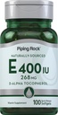 Piping Rock Vitamin E 400 IU Softgels | 268 mg | 100 Softgel Kapsler | D-Alpha Tokopherol | Ikke-GMO, Glutenfri Supplement