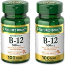 Naturens Bounty vitamin B12, støtter energimetabolisme og nervesystem helse, 500mcg, tabletter, 100 Ct (pakke på 2)