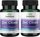 Swanson Zinc Citrat - Mineral Supplement som fremmer sunn visjon og immunsystem helse - naturlig formel som støtter total velvære - (60 kapsler, 50 mg hver) (2 pakke)