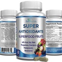 Super Antioksidant Fruit Superfood Complex - Kraftig Antioksidant Superfrukter, Acai, Goji, Noni, Mangosteen, Pomegranate, Elderbær, Resveratrol, Immunstøtte, Hudpleie - 60 Kapsler