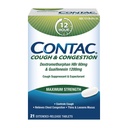 Contac Cough & Congestion Maks styrkekontroll Hoff, Tynner og Loosens Mucus, Guaifenesin & Dextromethorphan HBr, Extended Release Tabletter, 21 Count