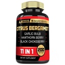 11in1 Citrus Bergamot Supplement 1000mg med Olive Leaf, Hawthorn Berry, Guggul, Hvitløk, og mer - Støtte immunitet, Sirkulatorisk system og generelle helse - 200 kapsler
