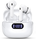 Trådløse ørepropper, 42H Playtime Bluetooth 5.3 Hodetelefoner, HiFi Stereo Ring støy Avbryt ørepropper, IPX7 Vanntett Stereo i øret øretelefoner med LED-skjerm for iOS Android (hvit)