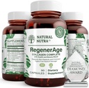 Naturlig Nutra RegenerAge komplett kosttilskudd for hudhelse med proteinpeptider, Redusere strekkmerker, bidrar til generell helse, vitamin C, kornfrø rødvin ekstrakt, Glutenfri, 90 kapsler.