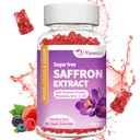 Saffron Gummies, 10 i 1 Saffron Kosttilskudd Gummier med magnesium, Ashwagandha & Rhodiola Rosea, Sukkerfri Vegansk Blandet Berry Flavor - 60Cts