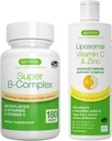 Super B-Complex + Liposomal Vitamin C 1000mg & Zinc Vegan Bundle, Metylert frigjøring B Kompleks & høy absorpsjon flytende immunstøtte kompleks, av Igennus