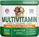 Hundevitamin + Glukosamin - Chewable Multivitamins + Probiotika, Omega - Hip & Joint Support, Skin & Coat, Gut Helse - Voksen & Senior - Stor & liten avl - 120 Chews