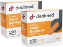 Dealmed Fabric Fleksibel klesmerke Bandages – 100 greve (2 Pack) Bandages med ikke-stiv pad, lateks gratis, sår omsorg for førstehjelpssett, 3" x 3/4"